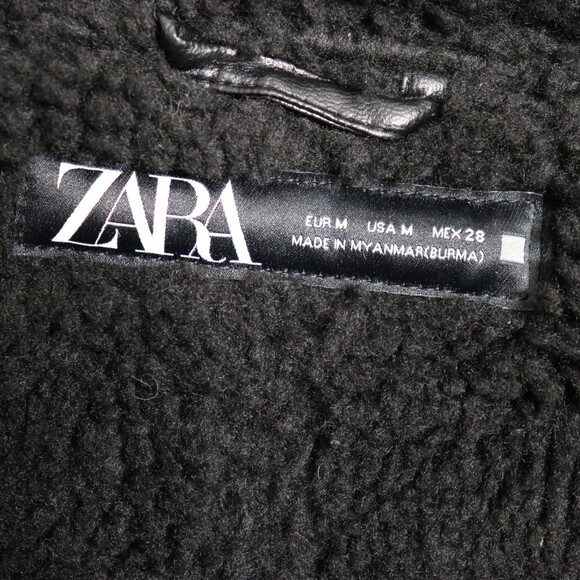 ZARA Aviator Biker Jacket Womens M Faux Leather Shearling Lined Moto Zip Black - Picture 9 of 16